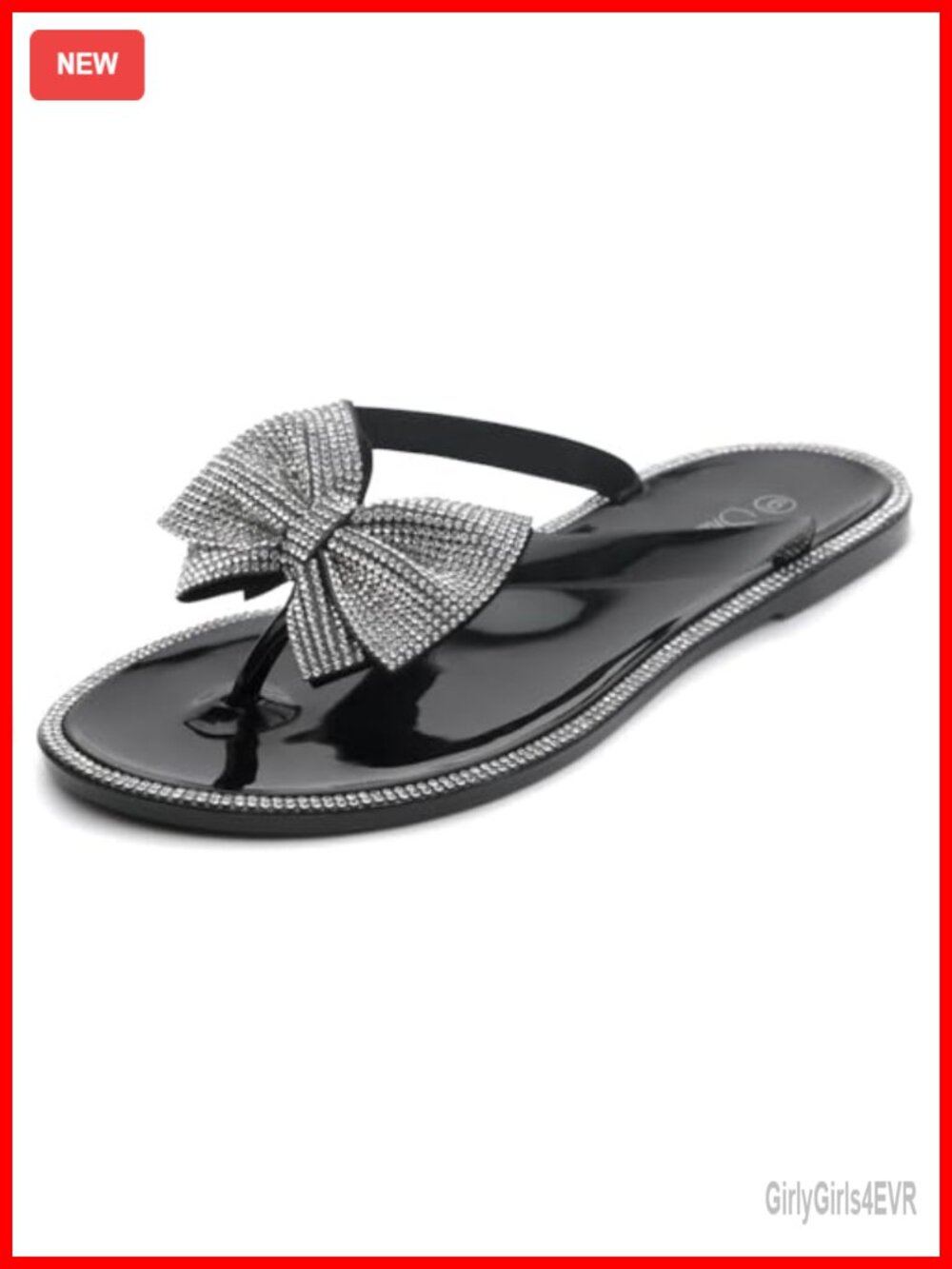 Women's Rhinestone Bow Jelly Flip Flops - Sparkly Flat Thong Sandals